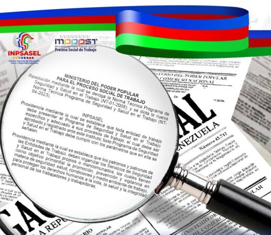 Inpsasel publica normas obligatorias para todas las empresas en materia de salud y seguridad en el ambiente de trabajo
